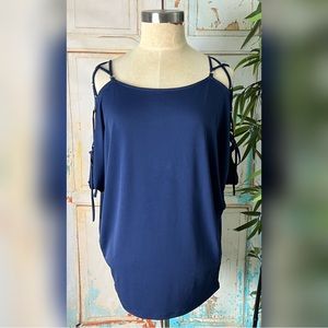 Express Blue Cut Out Lace Up Strappy Dolman Sleeve Stretchy Top